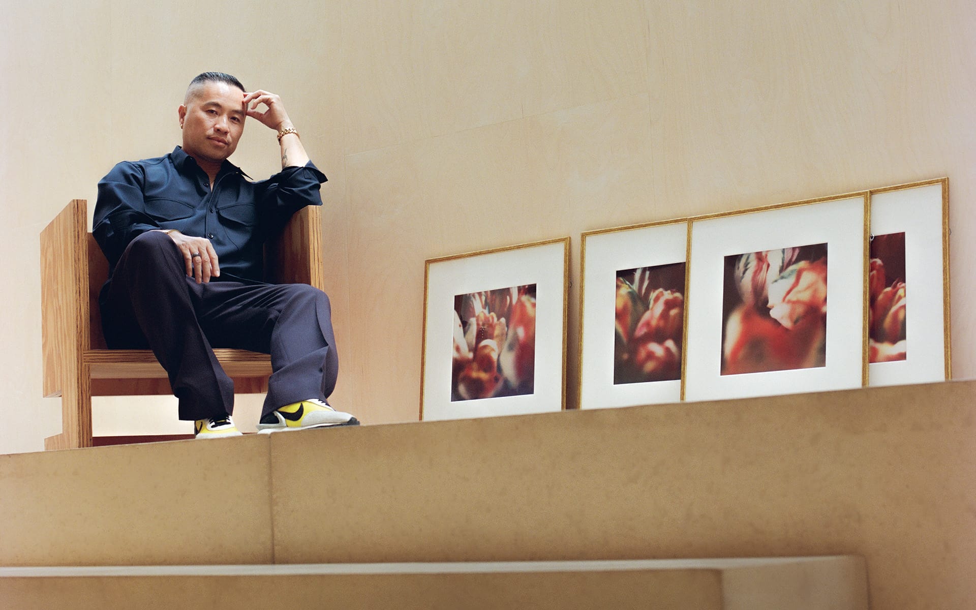 Fashion designer Phillip Lim with his collection of Cy Twombly photographs from the artist’s “Tulips” series.
