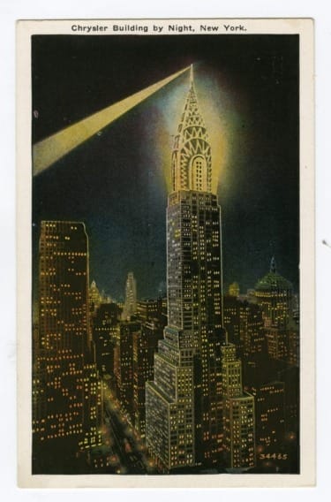 Chrysler Building by Night, published in New York City by Haberman’s, 1930s.