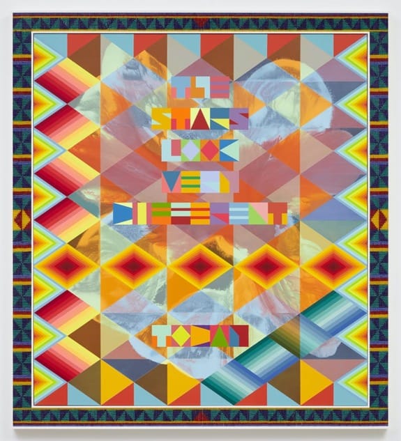 Colorful abstract geometric art with the text "THE STATS LOOK VERY DIFFERENT TODAY" in the center with a vibrant patterned border.