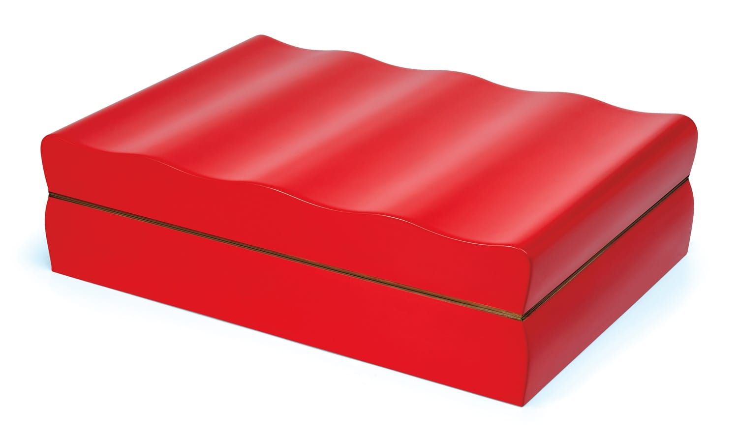 Red wavy-edged closed box with a smooth, glossy finish against a plain white background.