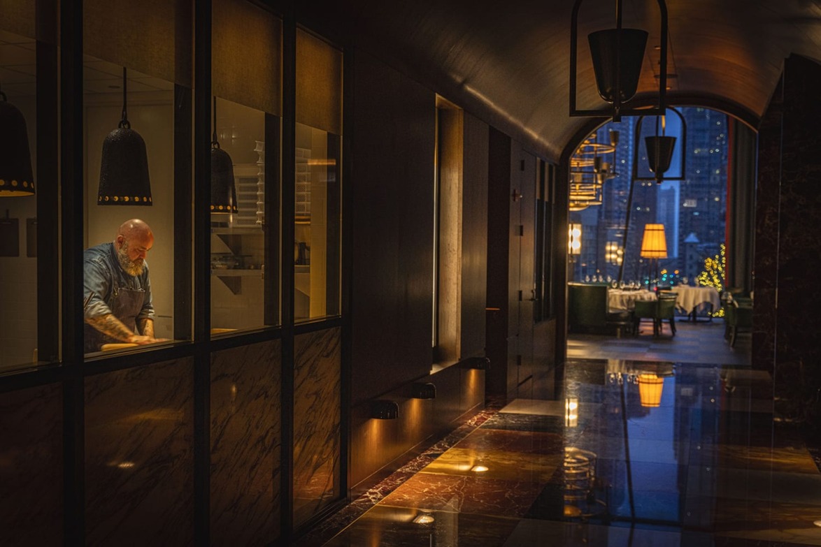 A view of the “pasta lab" Tre Dita, designed by David Collins Studio.
