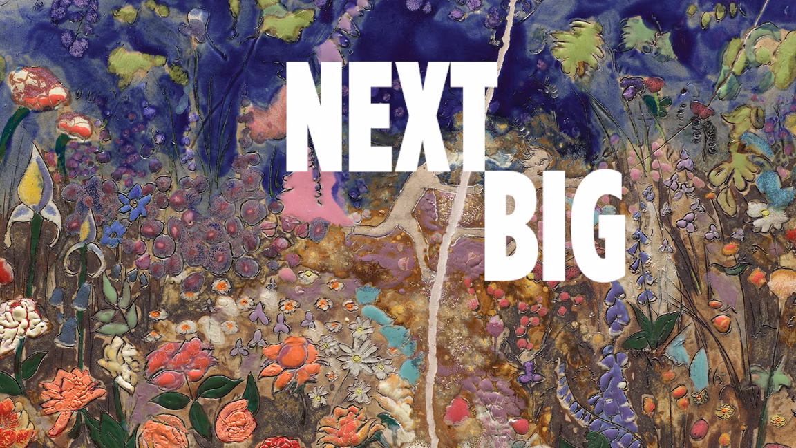 Colorful, abstract background with the bold white text "Next Big" prominently displayed across the image.