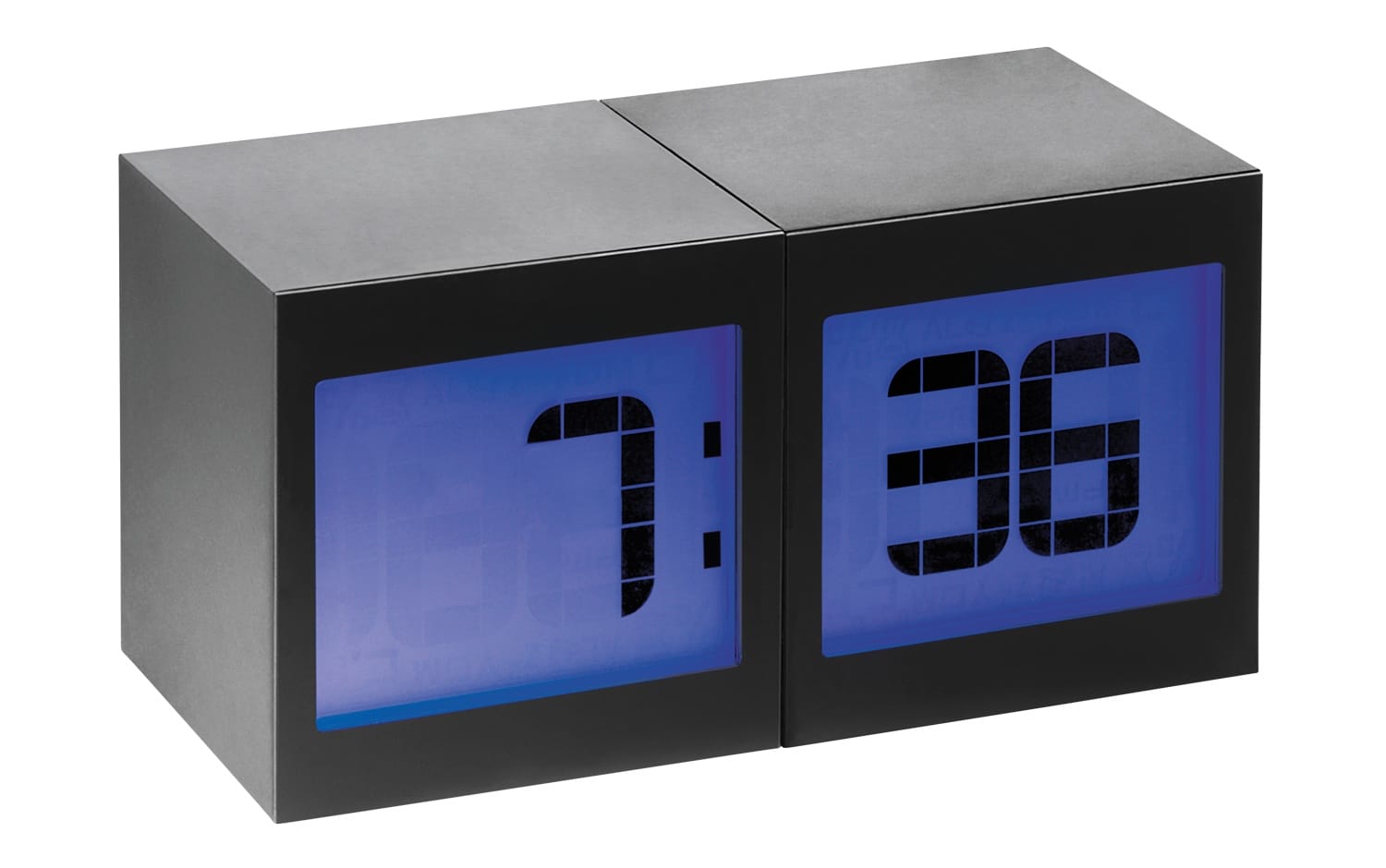 Digital clock displaying 7:30 with a blue backlight on a black rectangular case.