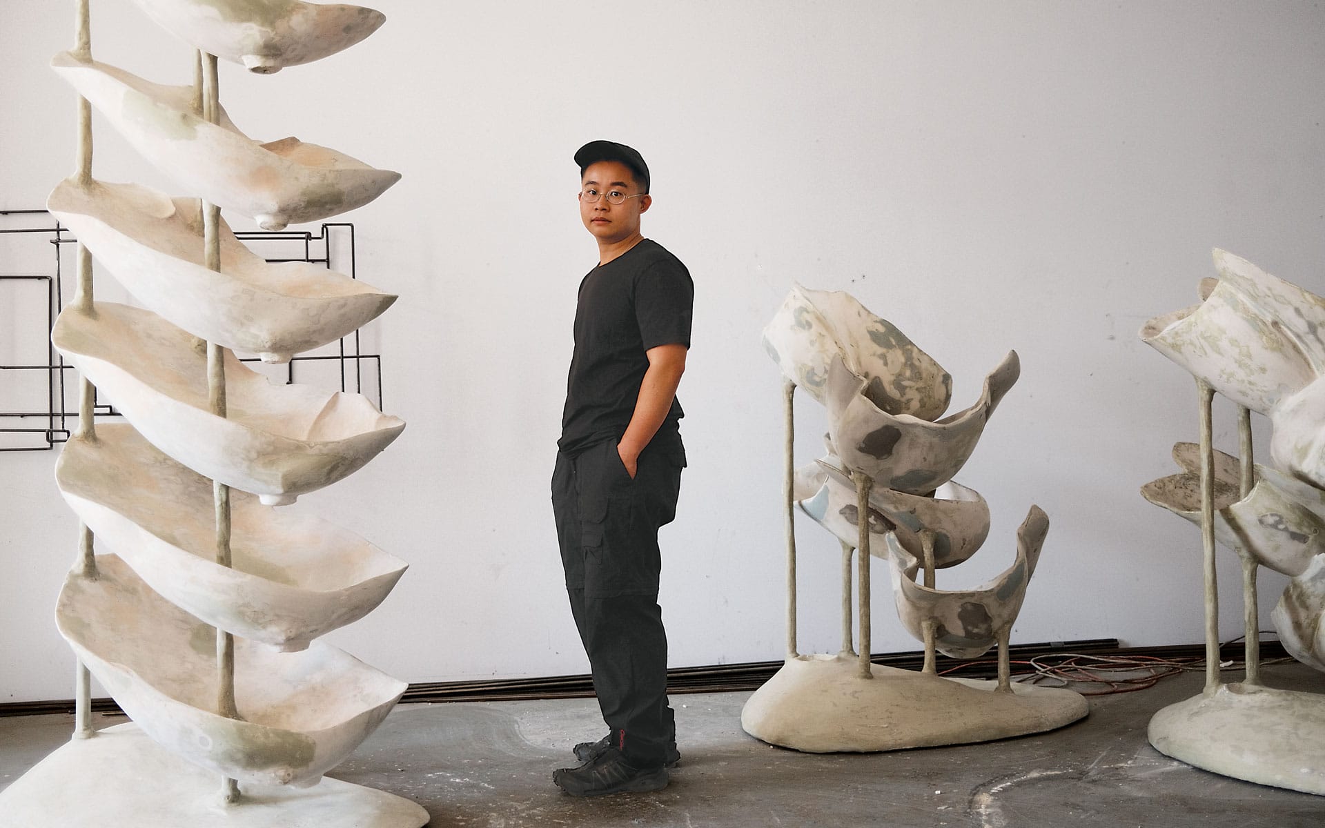Jes Fan in his Brooklyn studio with works created for the 2022 Venice Biennale.