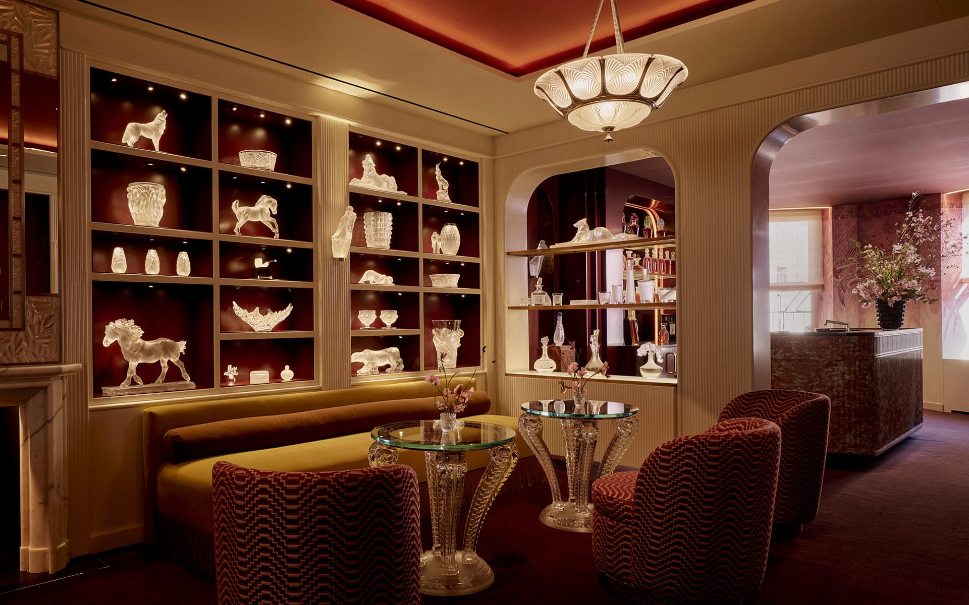 The bar and lounge at Lalique’s recently opened New York City flagship.
