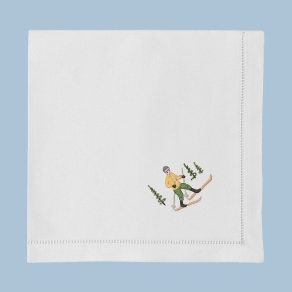 Skiers Mixed Dinner Napkin by Henry Handwork.