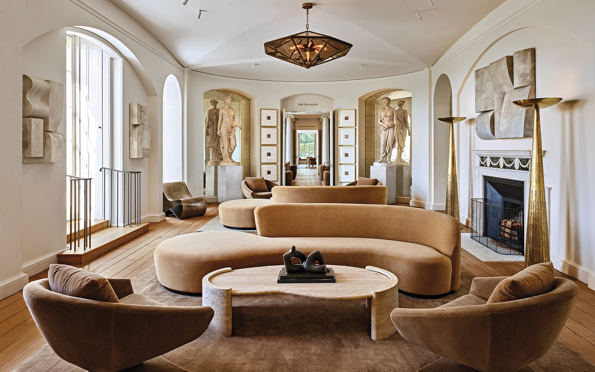 The entrance hall at RH England—The Gallery at the historic Aynho Park in Oxfordshire, which displays pieces from the RH Contemporary collection.