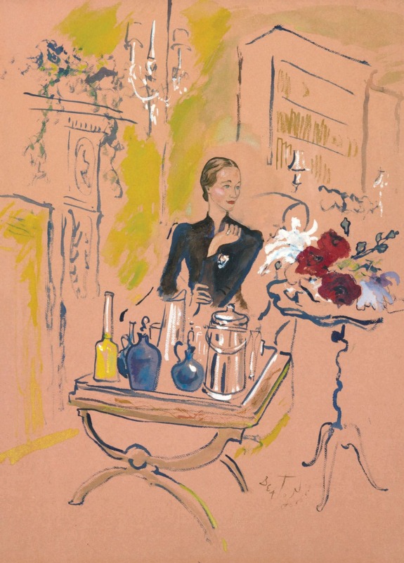 Wallis Simpson Serving Cocktails, London, 20 November 1936, a Cecil Beaton gouache owned by Dries Van Noten.