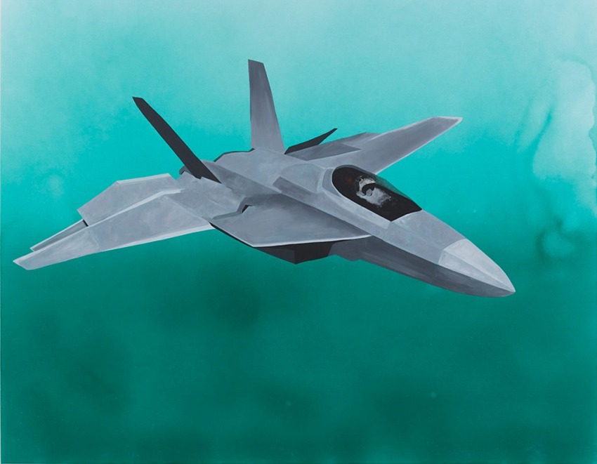 Illustration of a sleek jet fighter against a teal sky, highlighting its aerodynamic design and advanced technology.
