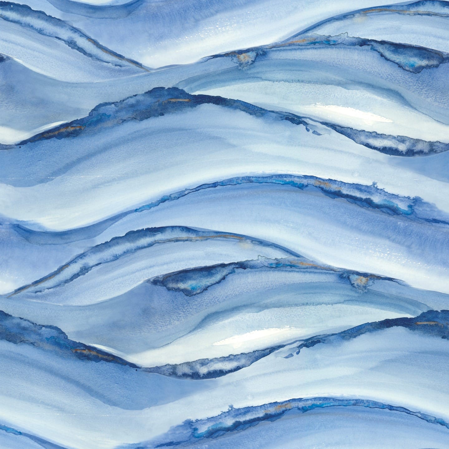 Abstract watercolor painting featuring smooth blue waves and textures.