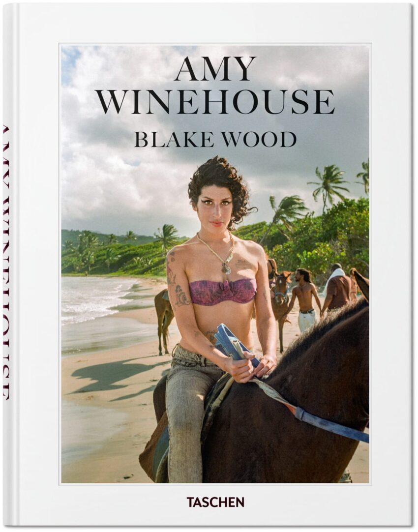 Person sitting on a horse with a background of a beach and palm trees. Book cover design elements are visible.