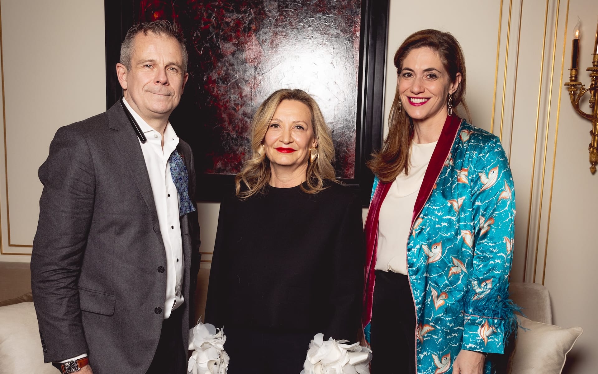 Benoist F. Drut, Aline Hazarian, and Jacqueline Terrebonne, who hosted the evening.