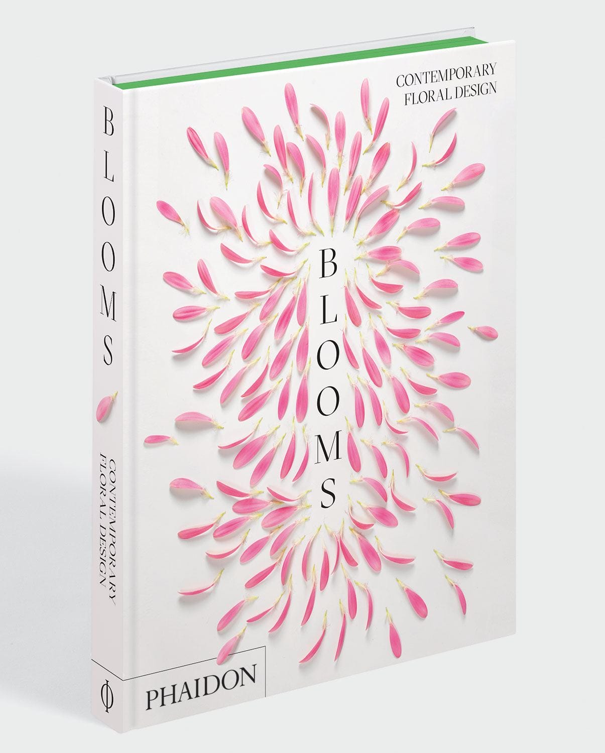 Book cover of "Blooms: Contemporary Floral Design" with pink flower petals arranged around the title text.