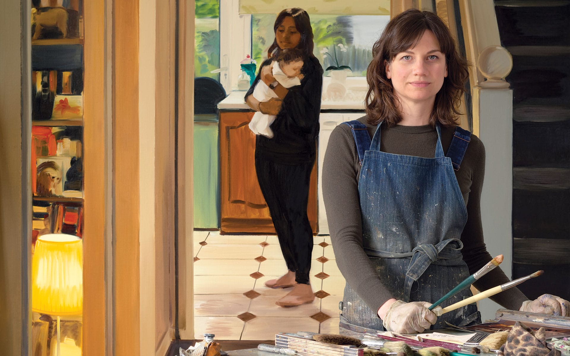 Caroline Walker in her studio with Repose (2022).