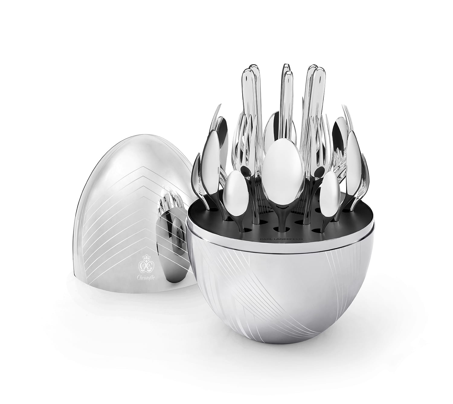 Sterling silver limited-edition Christofle Mood, designed by Karl Lagerfeld.