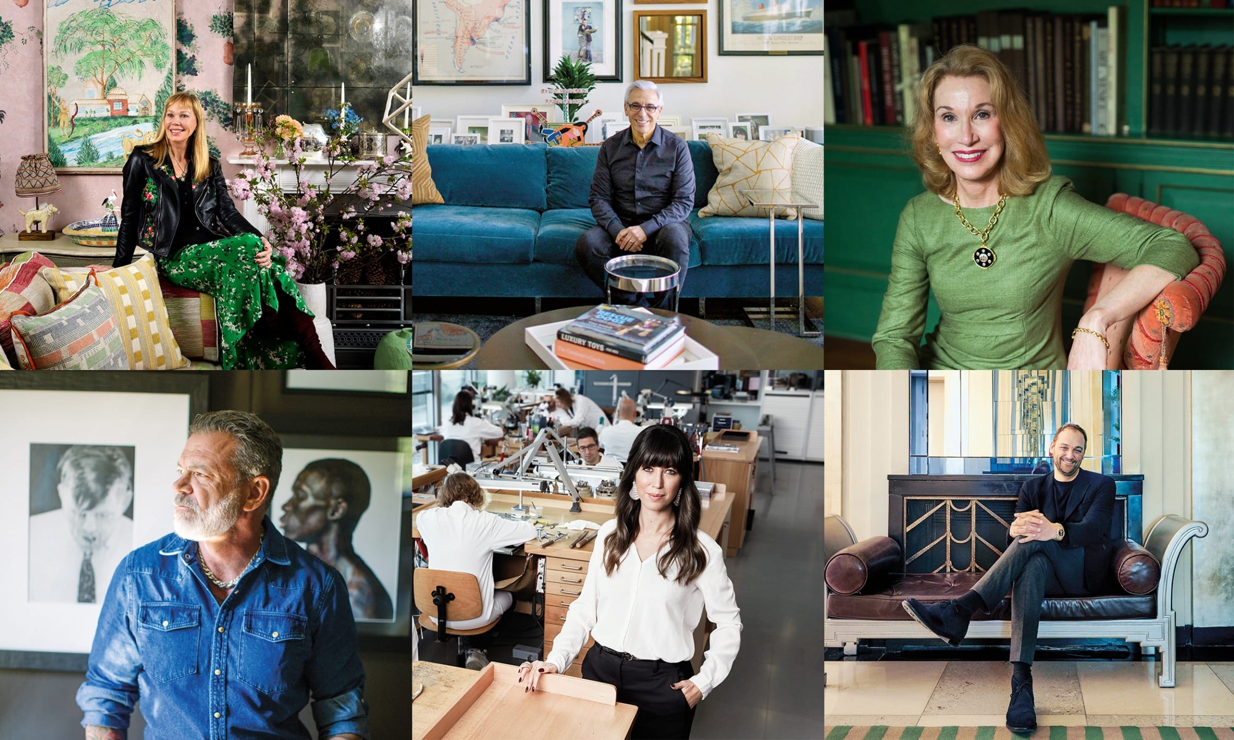 Collage of creative professionals in various settings, including living rooms, studios, and offices.