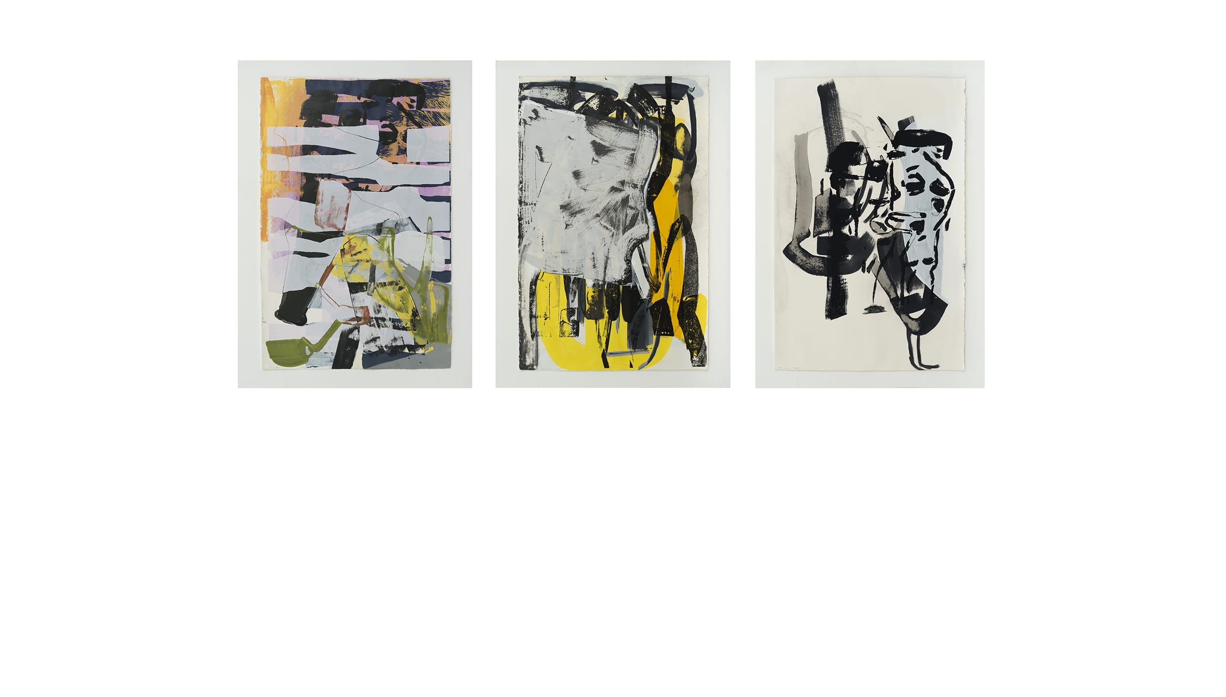 Abstract art triptych featuring vibrant colors, bold textures, and dynamic brushstrokes in three vertical panels.