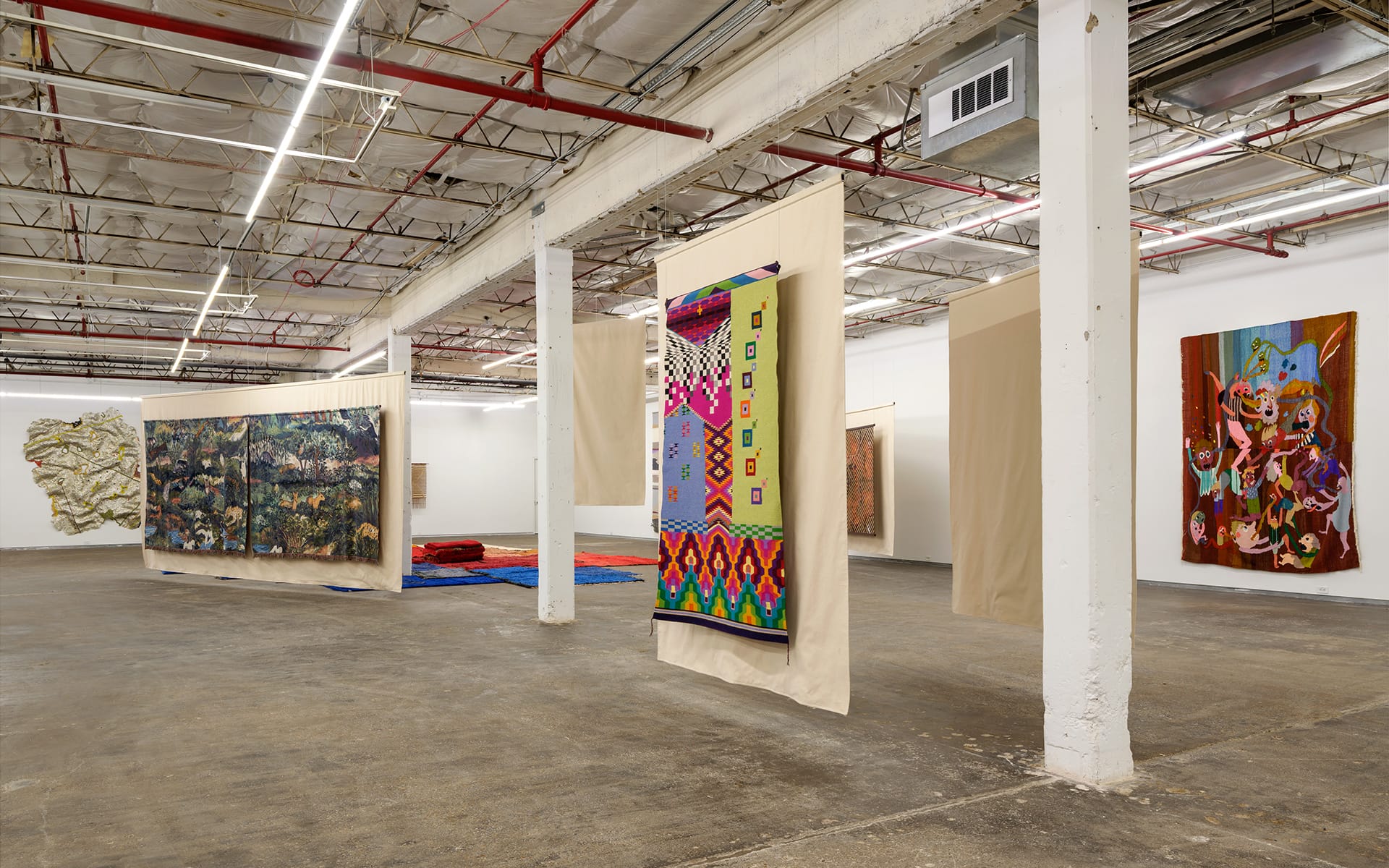 Installation view, "You Stretched Diagonally Across It: Contemporary Tapestry."