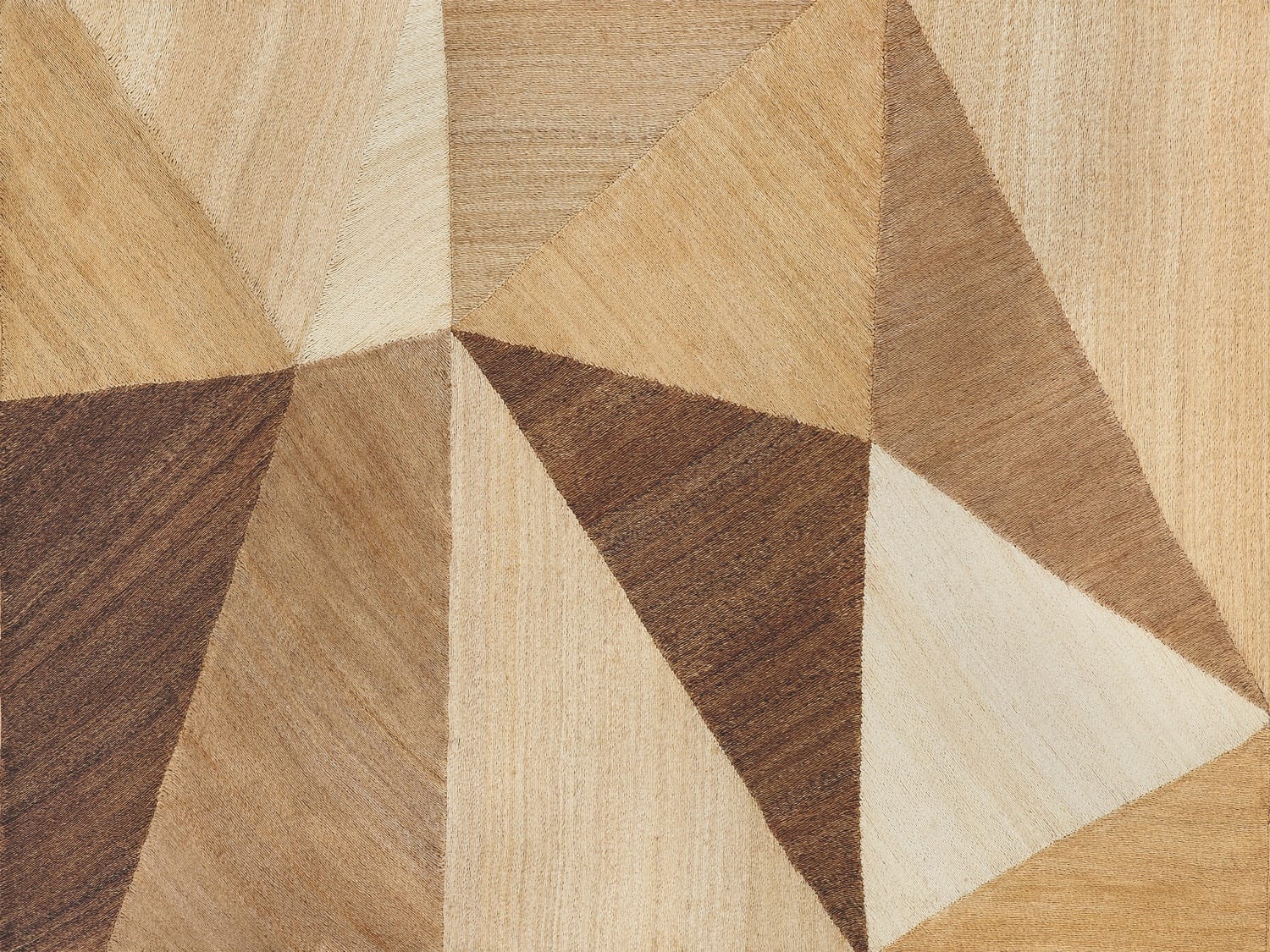 Abstract geometric pattern with various shades of brown and beige, forming triangles and intersecting lines, creating a textured surface.