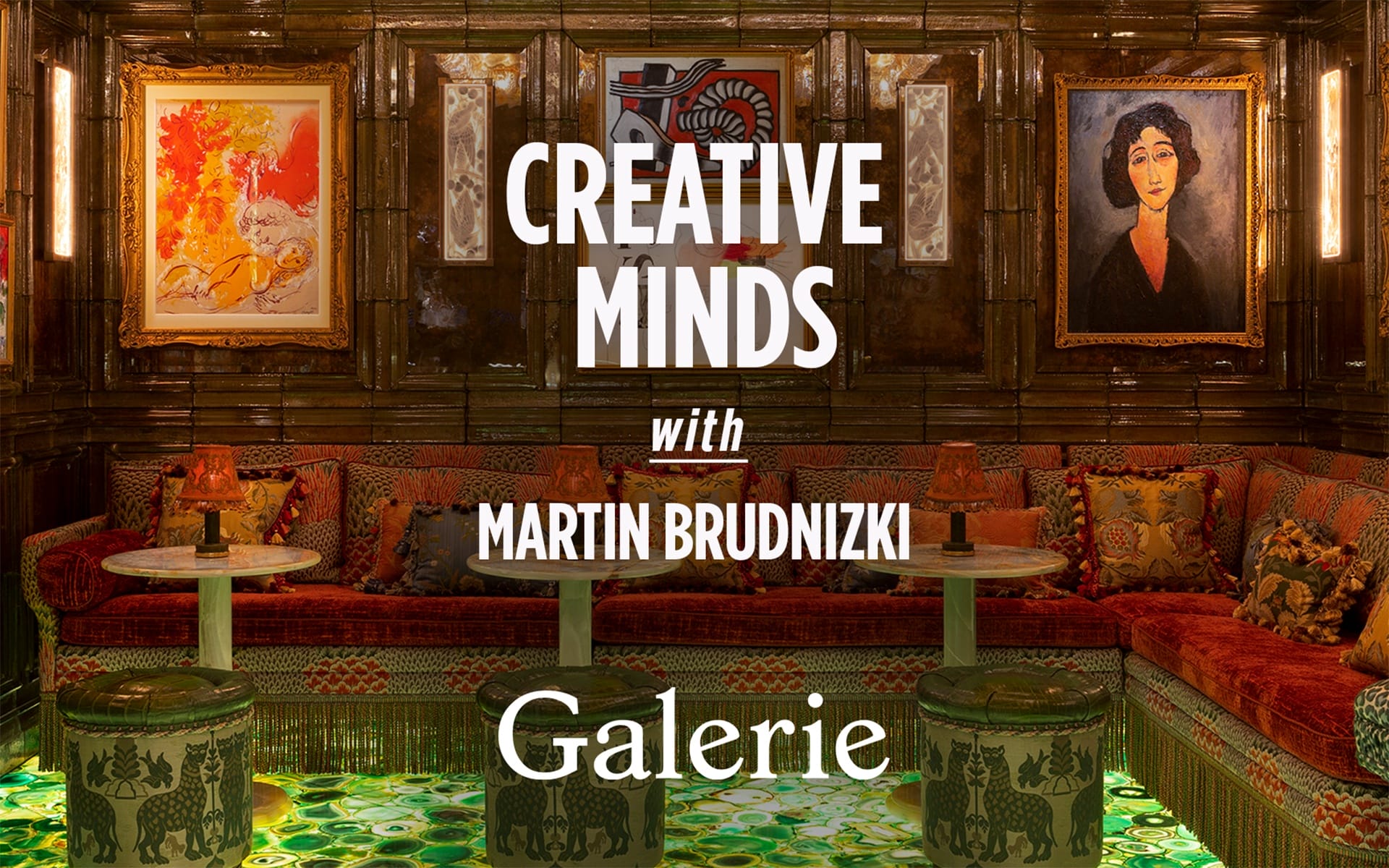 Cozy, art-filled room with plush seating and paintings on the wall, promoting Creative Minds with Martin Brudnizki event.