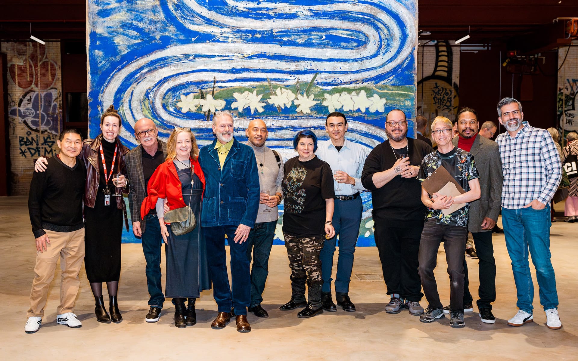 Emma Hollister Colby, Richard Zimmer, Edward Farrell, Jose Navarro, Nelson Segarra, Kenji Troelstrup, Charles Bryant, Mario Diaz, Erik Savage, and Nelson Rodriguez at the Alpha Workshops’s 30th anniversary celebration at Powerhouse Arts.