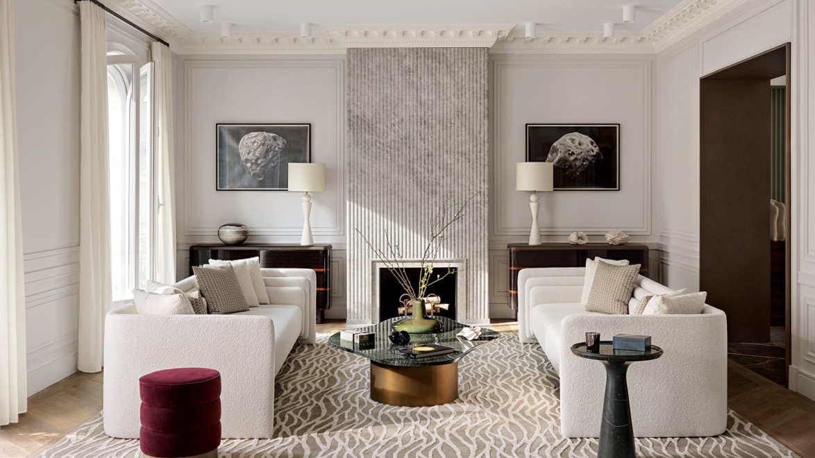 The living room of a Paris apartment conceived by Damien Langlois-Meurinne, who also designed.
