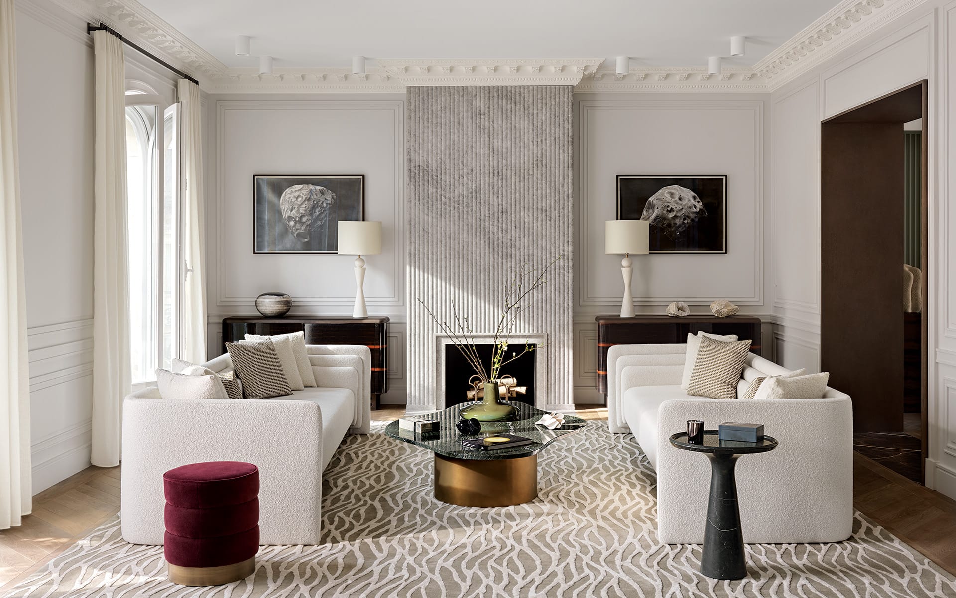 The living room of a Paris apartment conceived by Damien Langlois-Meurinne, who also designed.