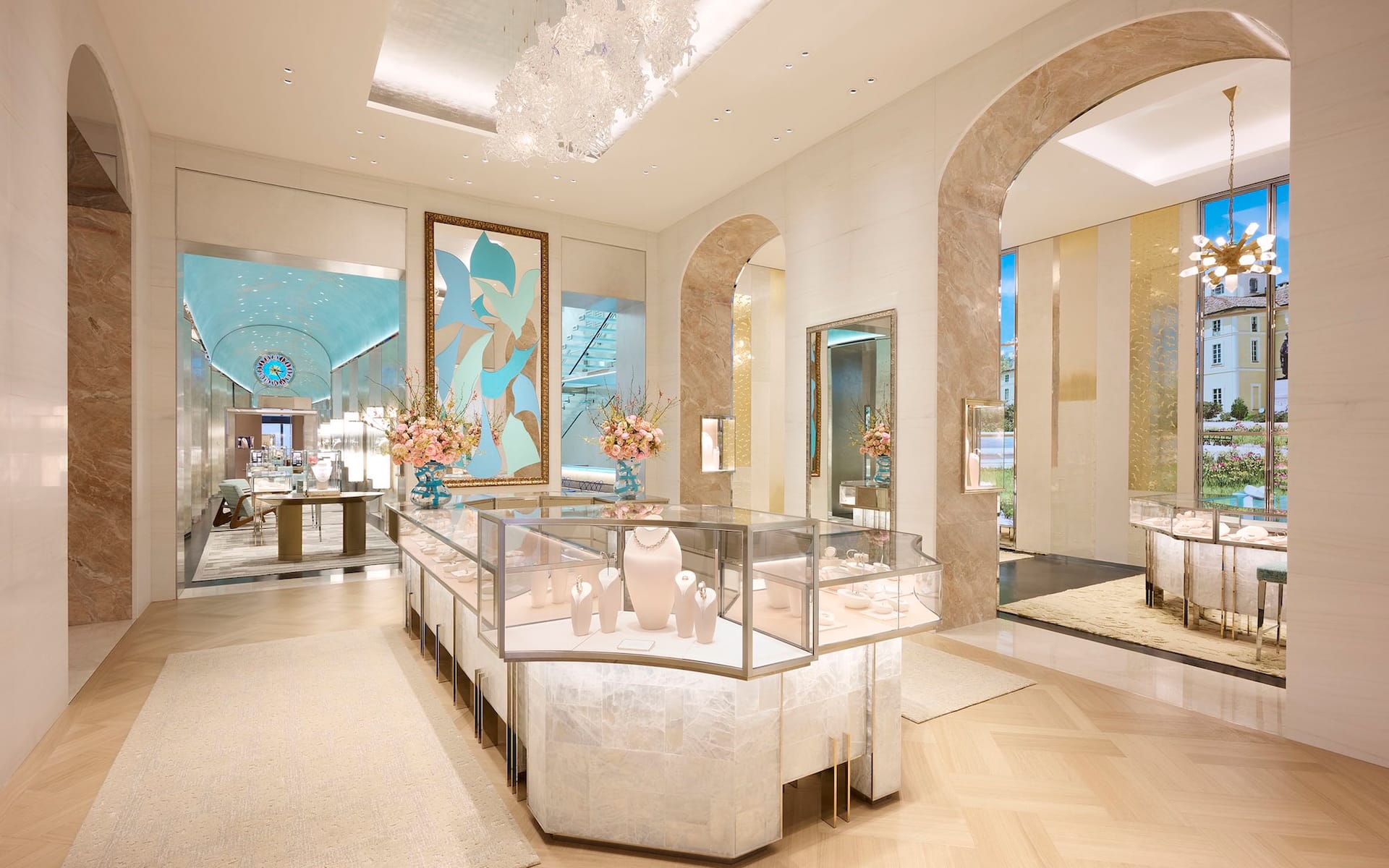 A Michelangelo Pistoletto painting in the entrance to Tiffany & Co.’s new Milan flagship designed by Peter Marino.