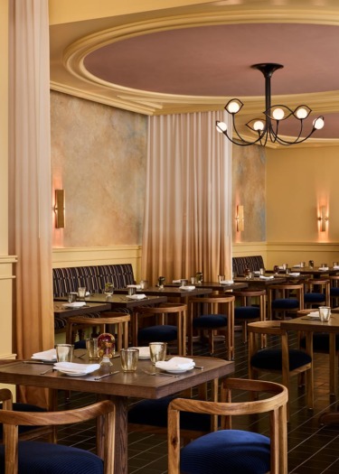 The ethereal ambience at Hotel Saint Augustine's on-site restaurant Perseid nods to Houston's history with space exploration.