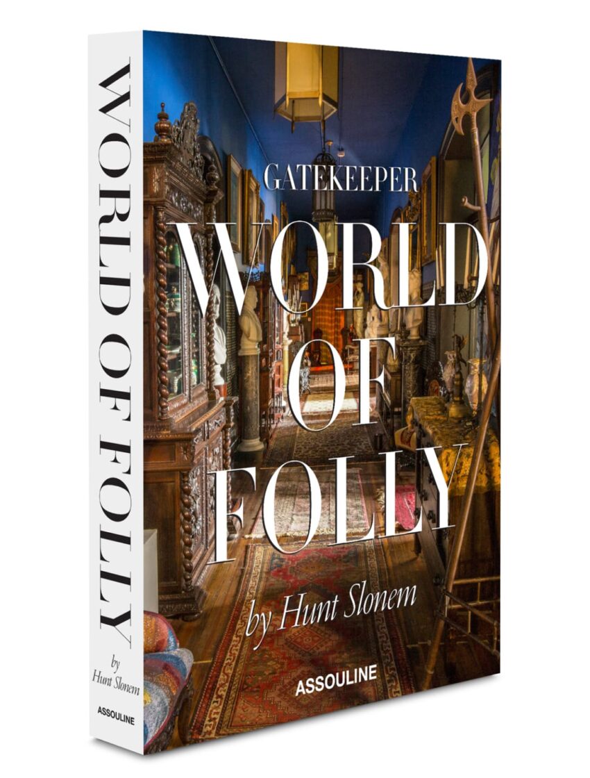 Cover of the book "Gatekeeper: World of Folly" by Hunt Slonem, featuring an ornate interior scene.