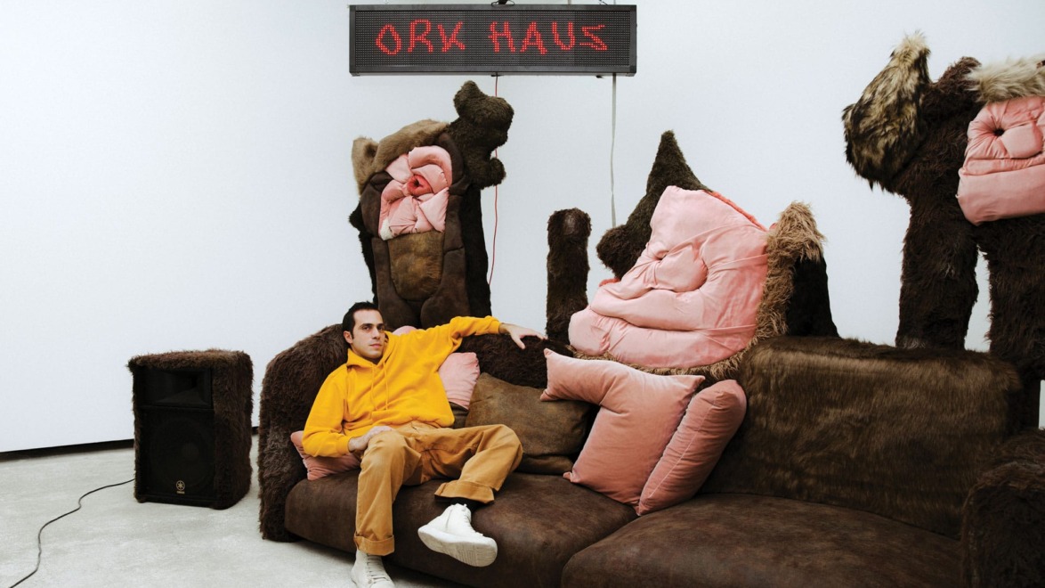 Portrait of Theo Triantafyllidis with an installation.