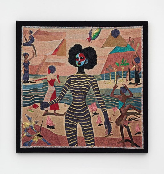 Akea Brionne blends traditional tapestry with photography. Golde (2024) from the series “The Final Hour.”