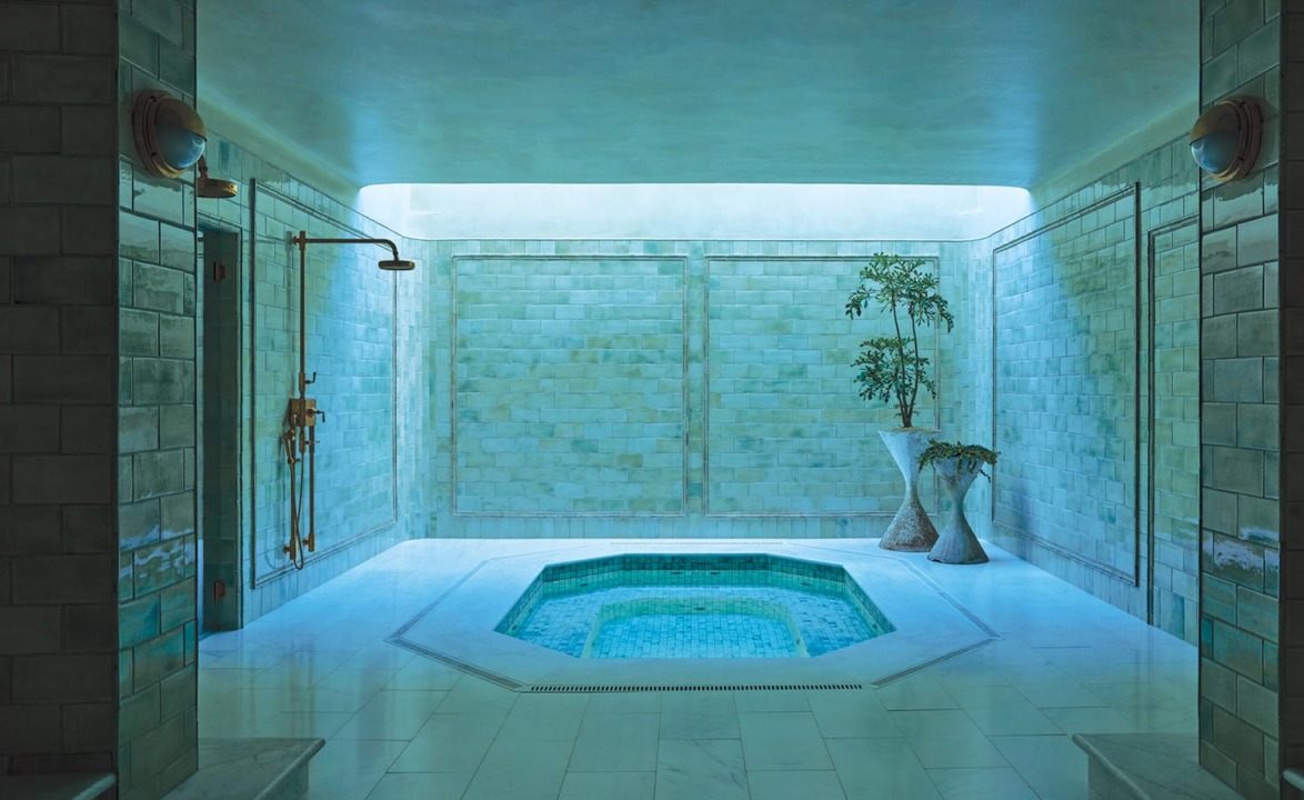 “Bringing water as a feature into your home brings nature into your experience,” says Robin Standefer of Roman and Williams, which created this spa bath in a Montecito, California, residence.