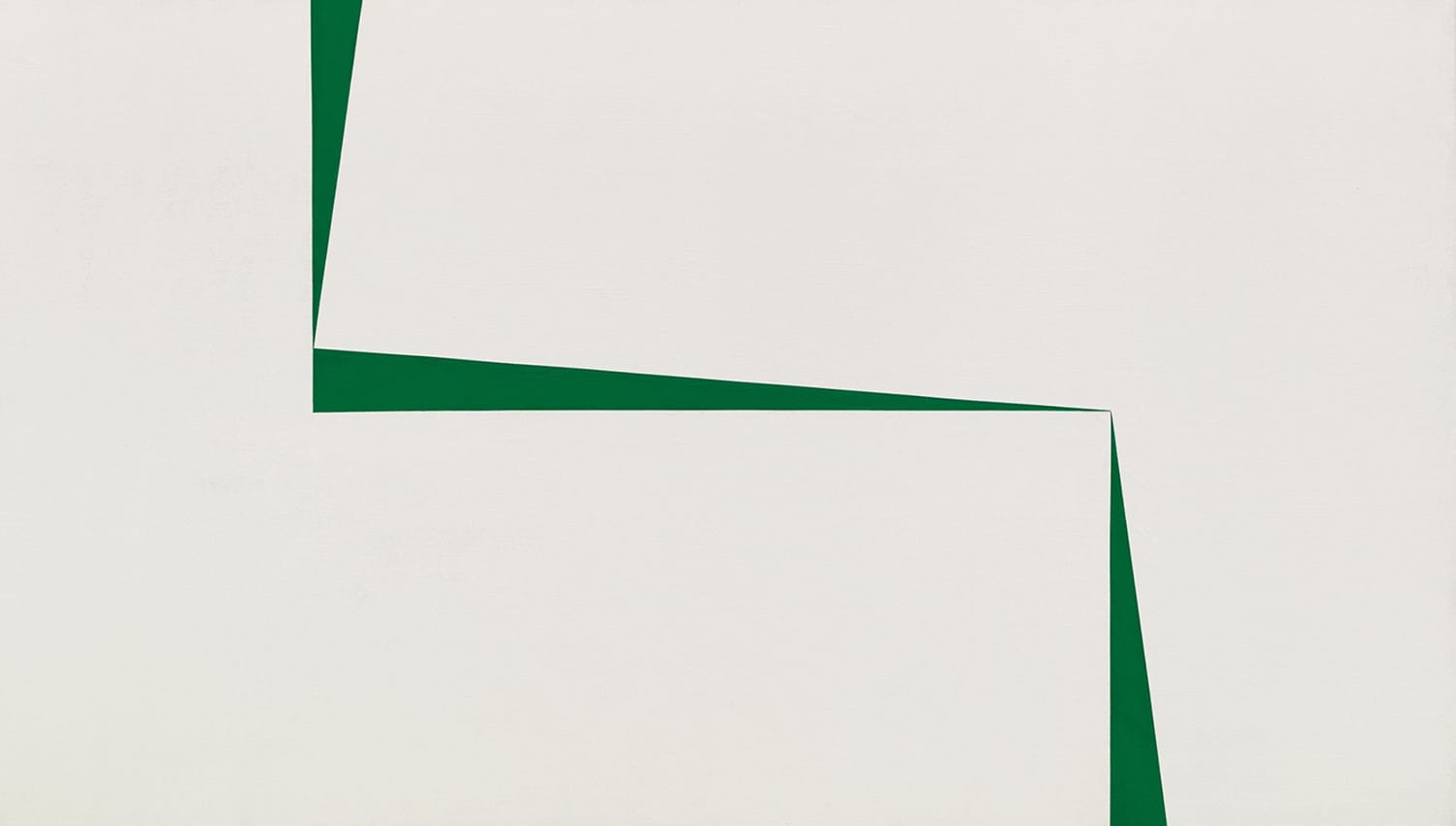 Abstract artwork with green geometric shapes creating sharp angles on a plain white background.