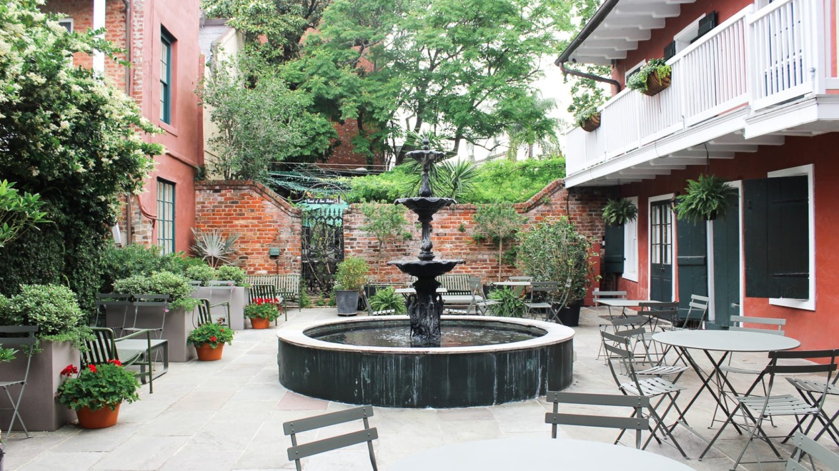 Peychaud’s courtyard at The Celestine hotel in New Orleans.