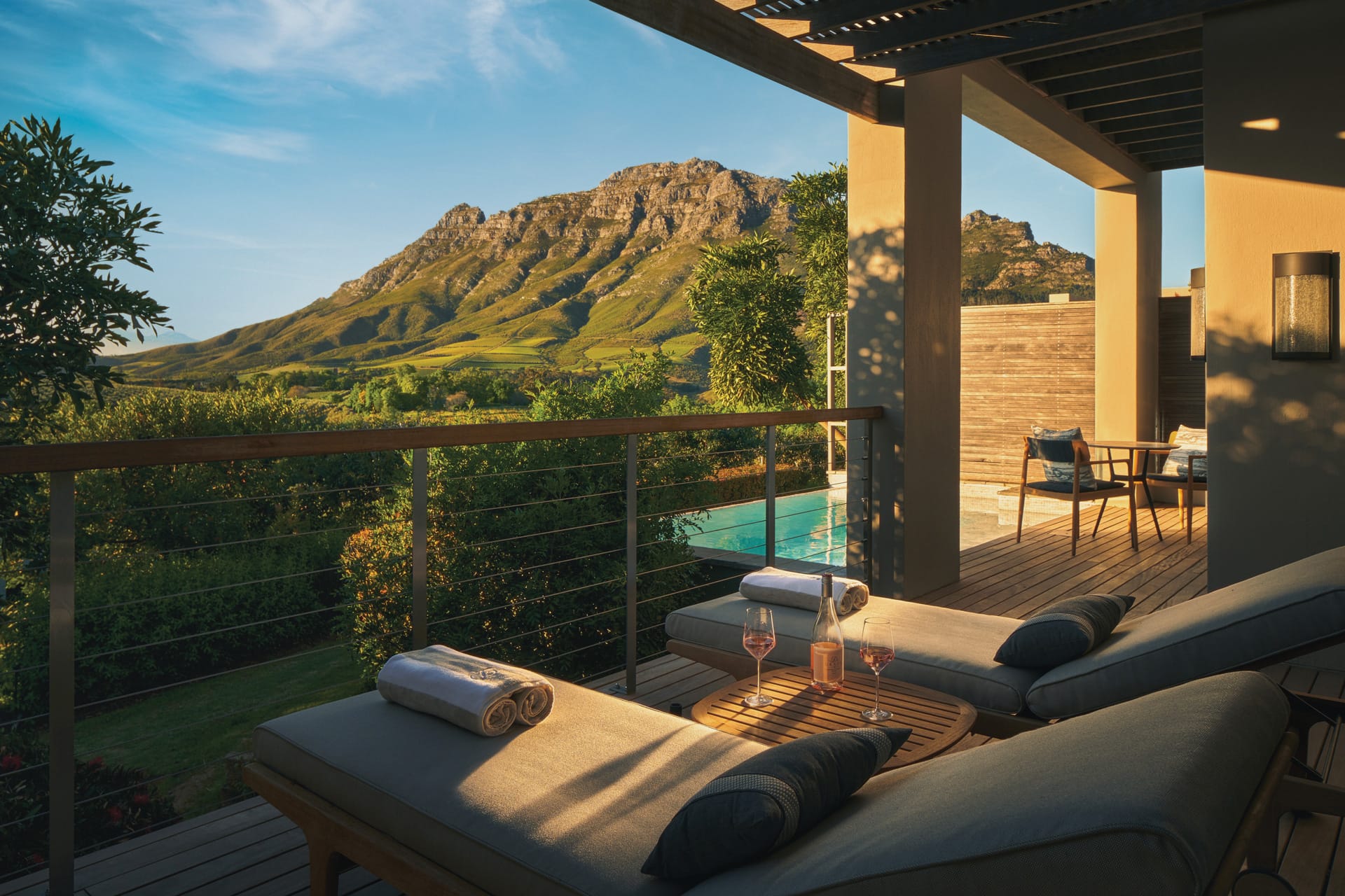 The view of the Cape Winelands from the newly reimagined Delaire Graff Estate in South Africa