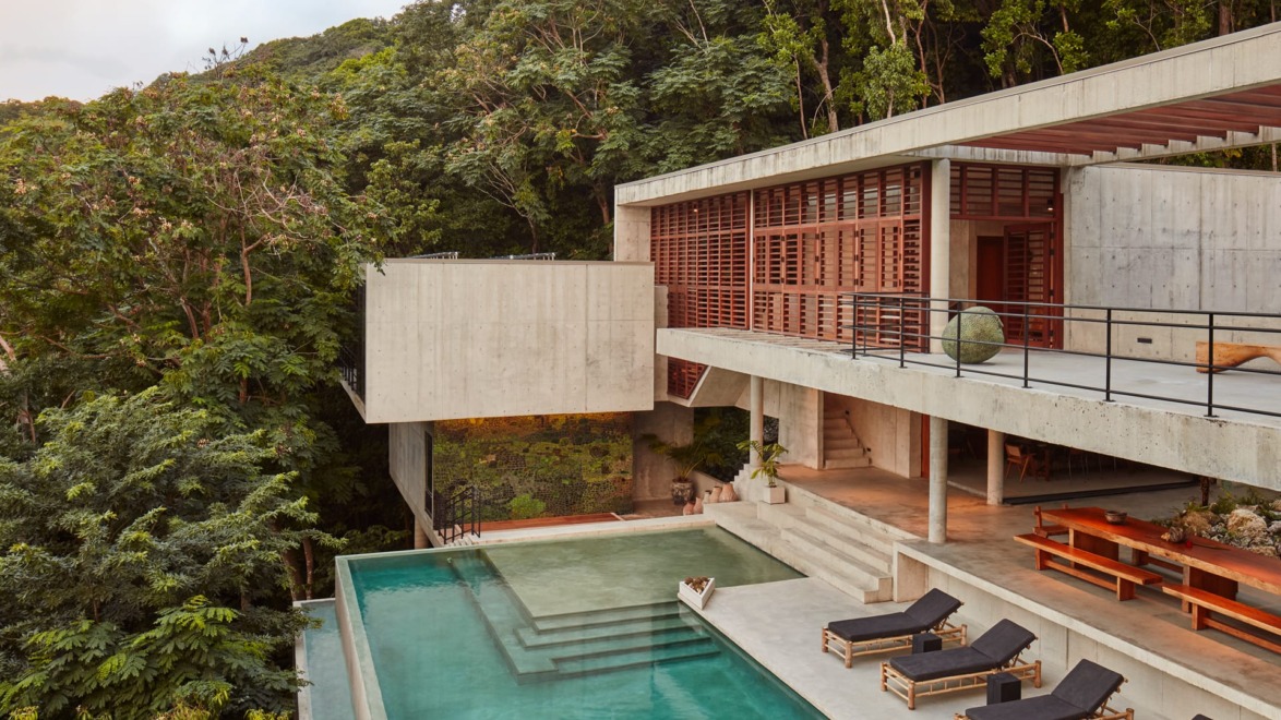 The striking architecture of Pompey, a private villa in Portland, Jamaica, owned by recording artist Diplo.