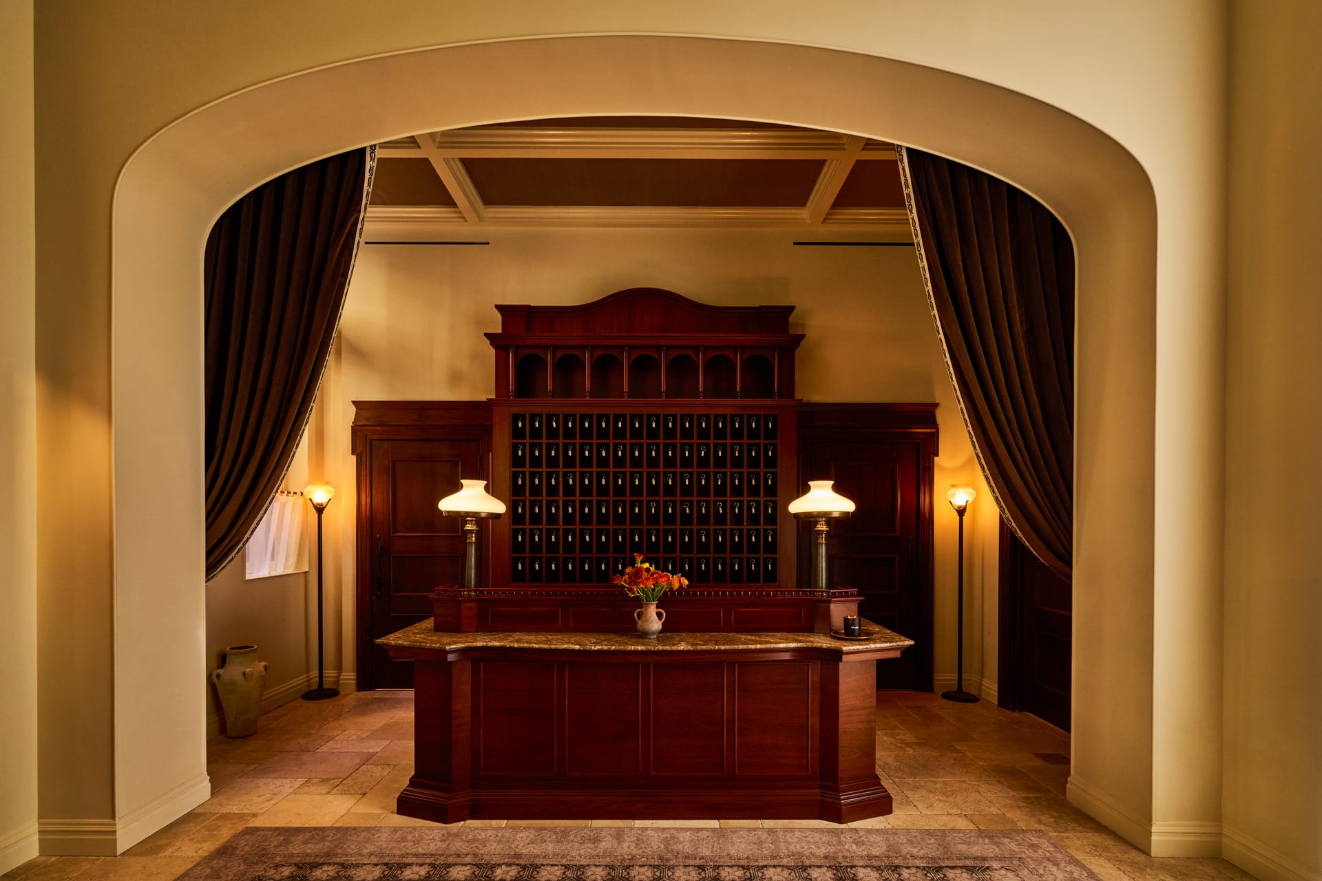 Reception desk at The Twenty Two, a new hotel and private club in Manhattan.