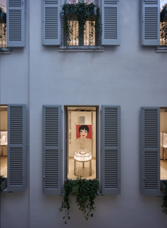 View of Andy Warhol’s painting of Liza Minnelli through the atrium.