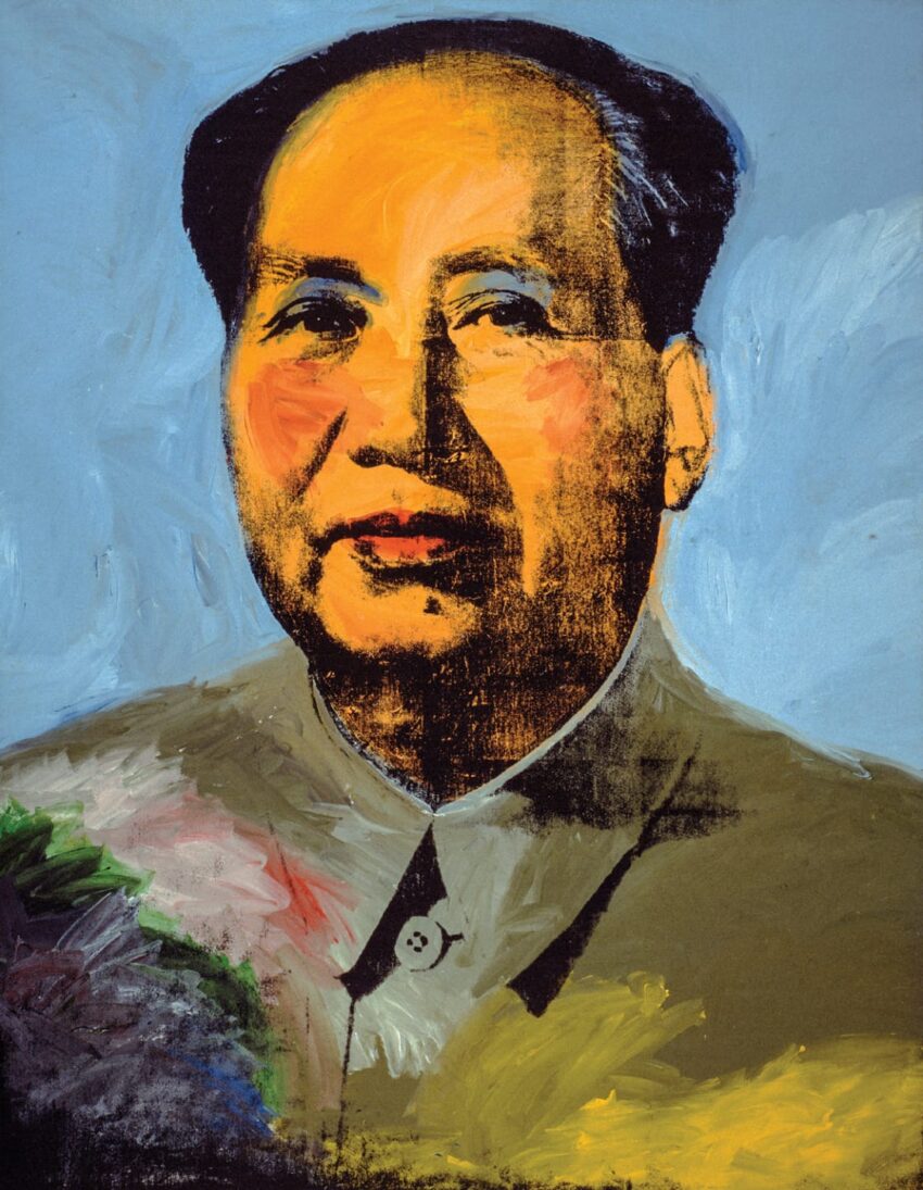 Colorful painting of a person in a suit against a blue background, featuring expressive brushstrokes and vibrant colors.