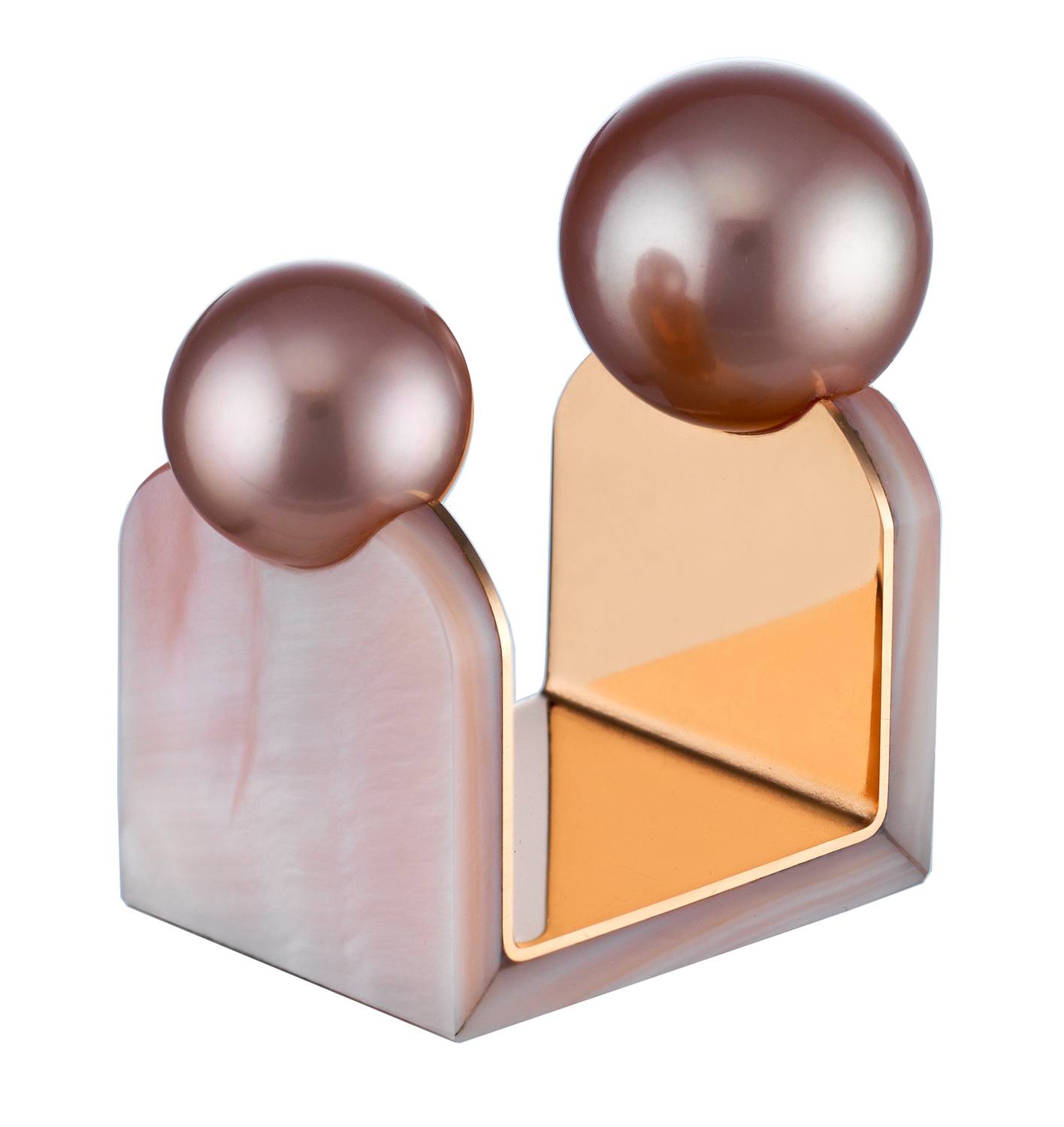 Decorative bookend with two brown spheres on a gold and marble base, minimalist design suitable for modern interiors.