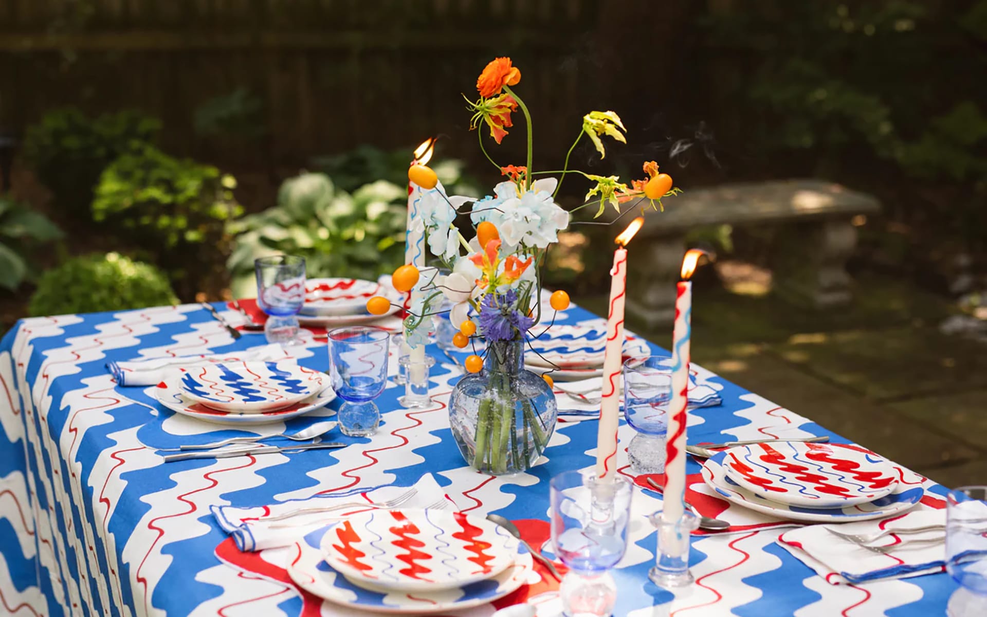 A patriotic tablescape featuring pieces by Misette,