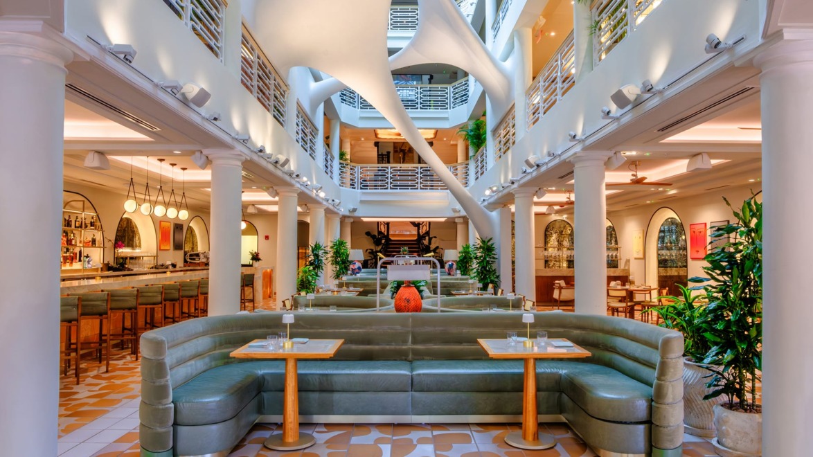 Interior of the Moore building in the Miami Design District, which just opened its boutique hotel component.