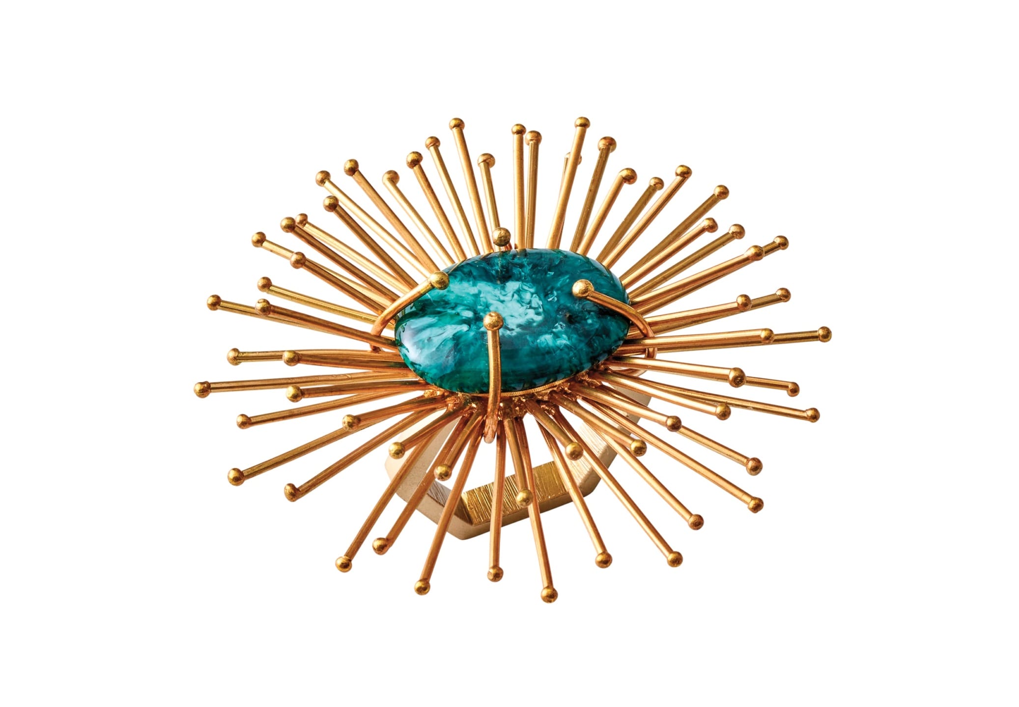 A brass Flare napkin ring with a malachite inspired resin by Kim Seybert.