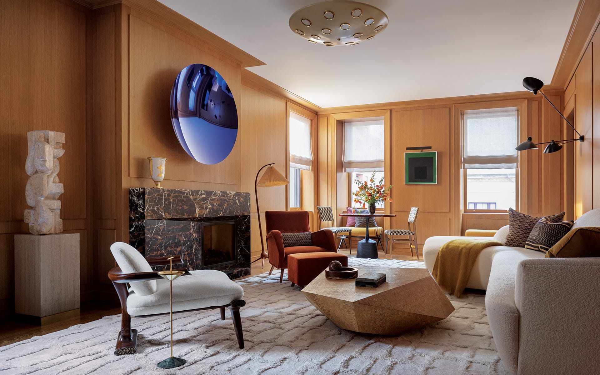 The living room of an Upper East Side residence revamped by Rees Roberts + Partners and Steven Harris Architects.