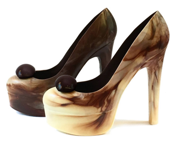 A platform stiletto rendered in chocolate from Cacao by Cipriani.