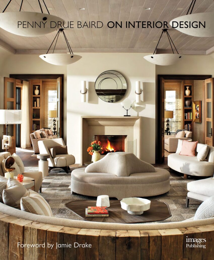 Cover of the book "On Interior Design" by Penny Drue Baird, featuring a stylish living room with a modern decor.