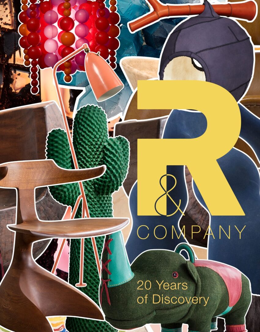 Collage of various colorful decorative objects with large yellow "R & Company" text and "20 Years of Discovery" in the corner.