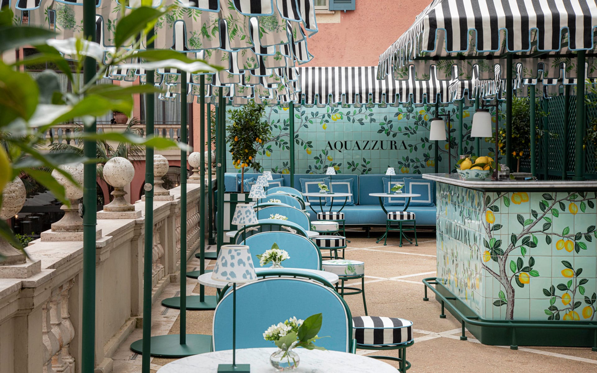 Aquazzura Bar at Hotel de Russie, a Rocco Forte Hotel, in Rome.