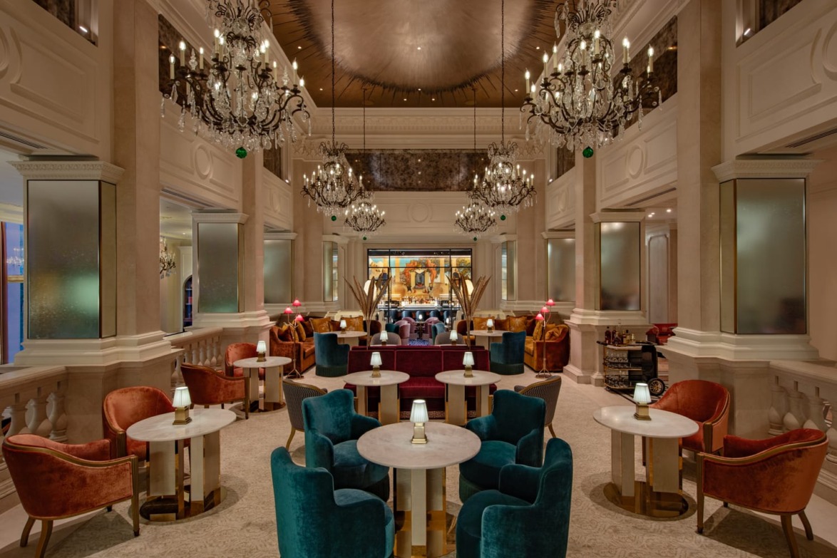 Champalimaud Design oversaw the first way of renovations at the St. Regis New York, implementing a palette of the Astor family's favorite shades of rose and emerald green in spaces such as the Drawing Room.